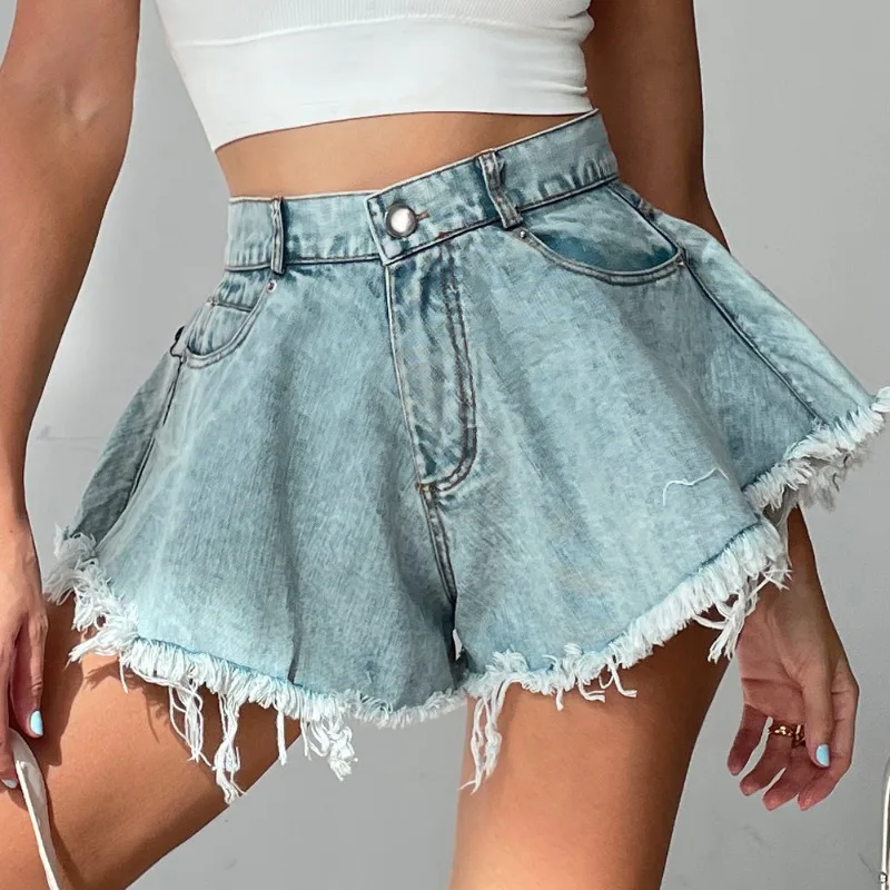 2024 New European and American Denim Shorts Women Ripped High Waist Loose Fringe Jeans Ripped Jeans for Women - Image 4