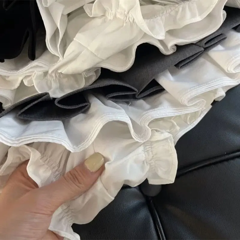 Mooyufon Ruffles Black Mini Skirt Women Korean Patchwork Pleated Skirts Japanese Kawaii High Waist All Match A Line Skirt New - Image 6