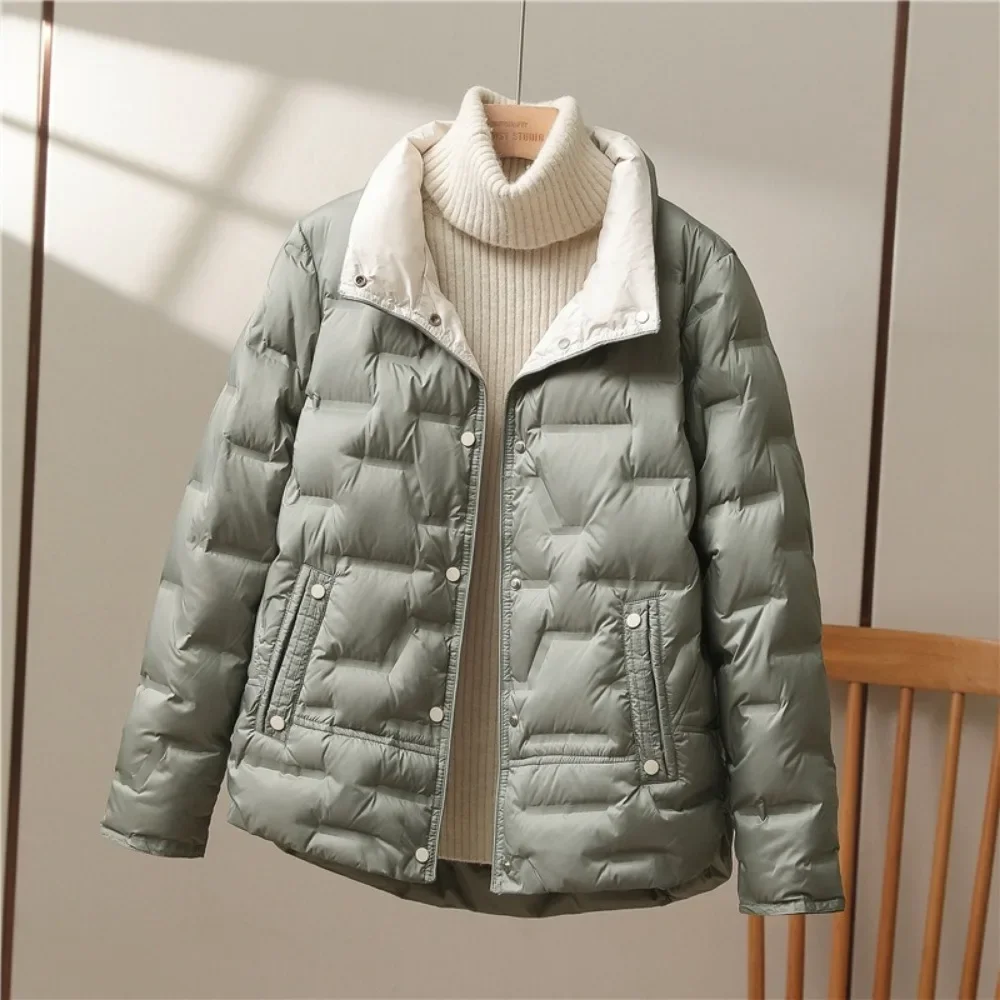 Autumn Winter Women White Duck Down Coat Casual Lapel Single Breasted Jacket Fashion Light Puffer Parka Outwear - Image 4