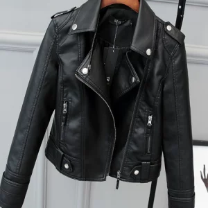 Korean Version of Slim PU Leather Jacket Women's 2023 Spring / Autumn Winter New Motorcycle Leather Short Coat