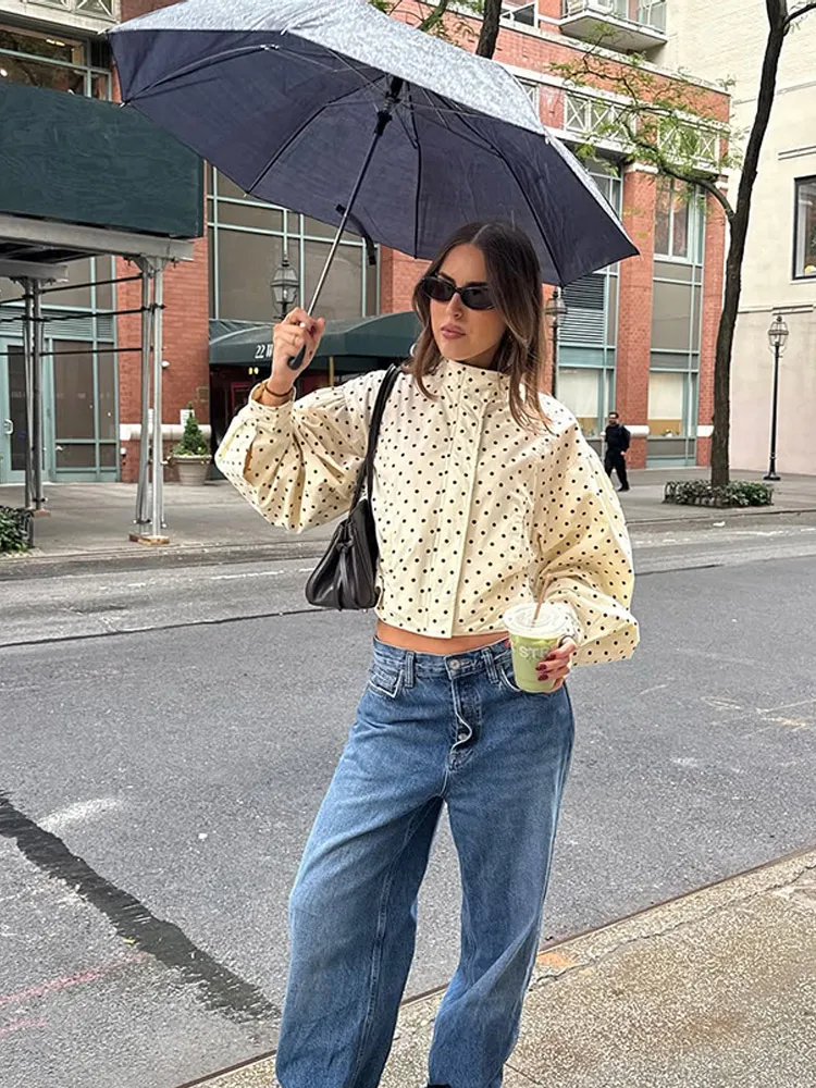 Polka Dot Print Round Neck Short Coats Women's High Street Blazer Long Sleeve Jackets 2025 Elegant Office Ladies Suit Outerwear - Image 6