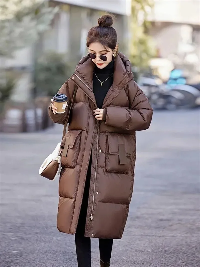 Mid to Long Down Jacket Knee Length 2024 Winter New Item Thickened Warm Fashionable Loose Versatile Jacket Women's Solid Color - Image 3