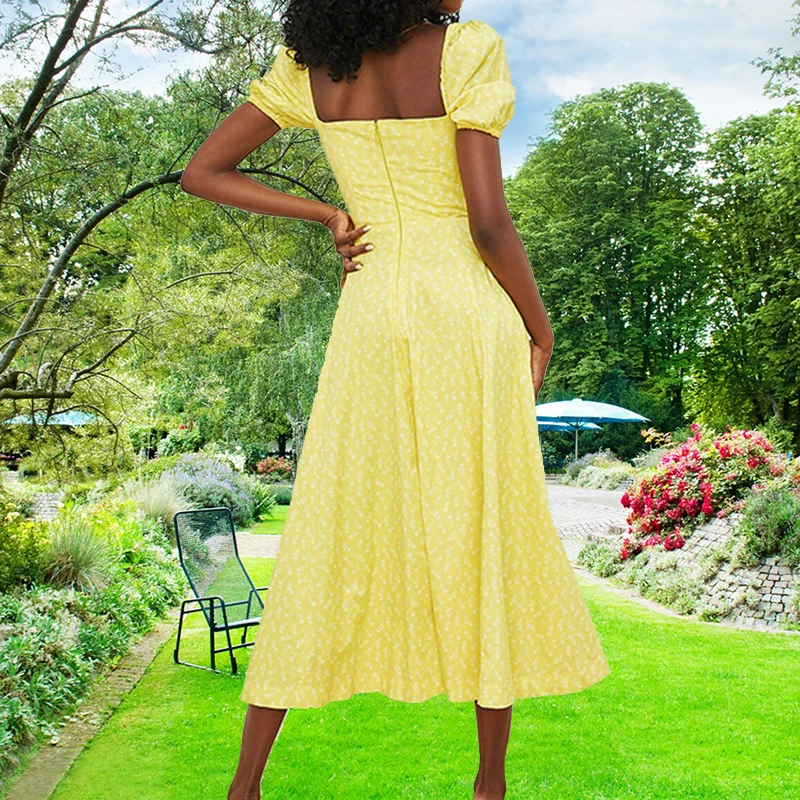 Amazon European and American women's clothing 2024 new small fresh floral slim fit slit European and American camisole dress for - Image 2