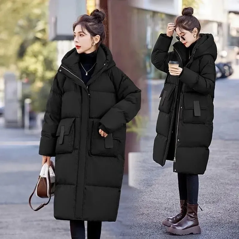 Mid to Long Down Jacket Knee Length 2024 Winter New Item Thickened Warm Fashionable Loose Versatile Jacket Women's Solid Color - Image 2