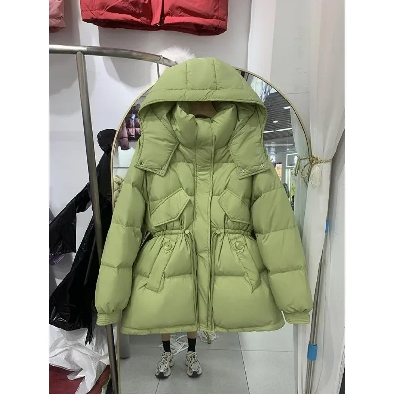 90 Eiderdown Factory Direct Sales in The Long Down Jacket Female Winter Korean Version of Waist Show Small Bread Suit Down Coats - Image 5