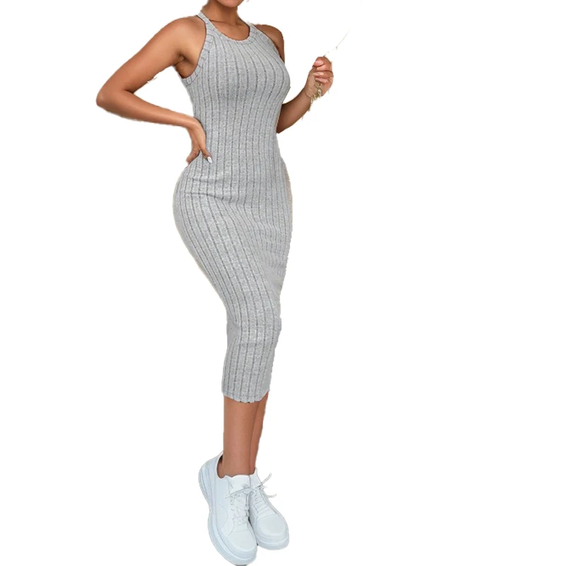 Solid Halter Neck Bodycon Midi Dress High-end temperament vest halter dress women's summer new high-waist slim temperament slim - Image 4