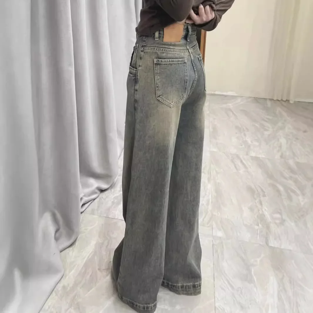 Vintage Distressed Wide-leg Jeans Women's Spring Summer New Loose-fit Slimming Draped Versatile Trailing Straight-leg Trousers - Image 2