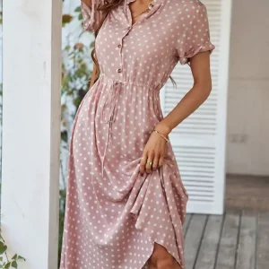 Ladies Polka Dot Print Shirt Dress Women Casual Midi Holiday Summer Dress Female Loose Women Beach Dress Sundress Robe Vestidos