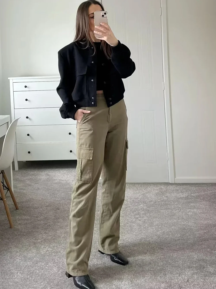 MUJER 2025 Woman Bomber Jacket White Autumn Winter Button Cropped Jackets for Women Fashion Long Sleeve Women Coats Outerwears - Image 6