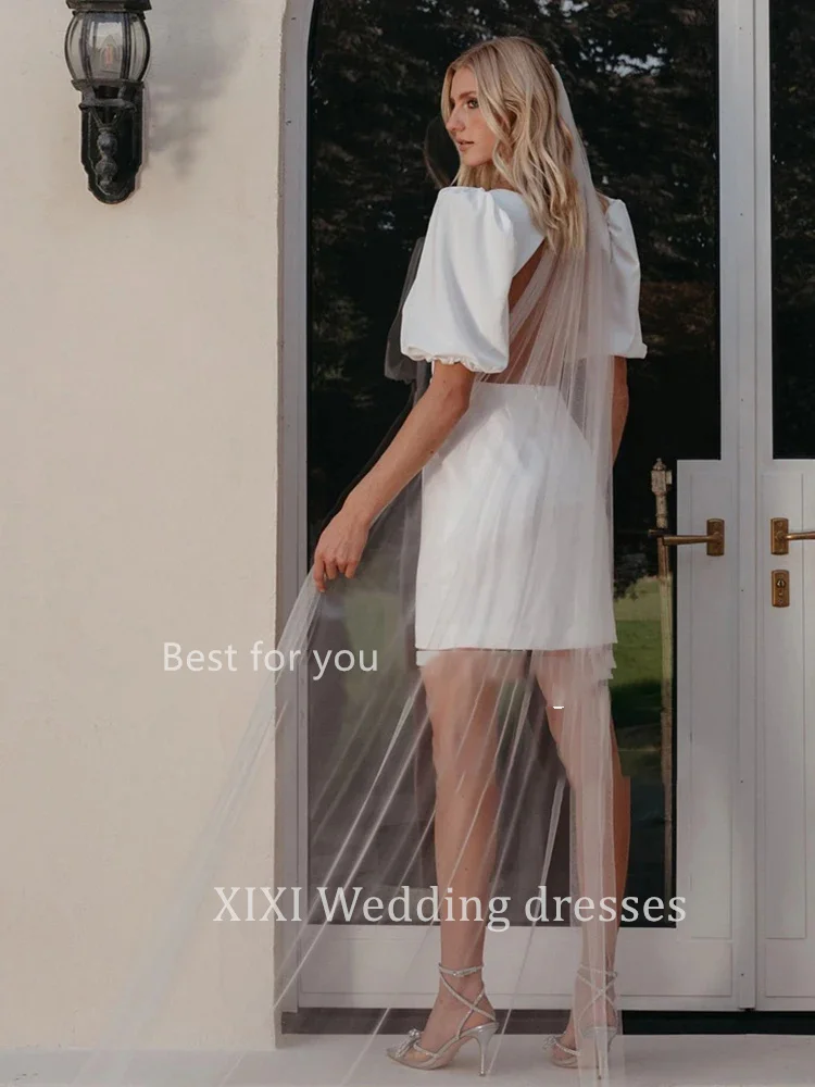 XIXI Wedding Party Dress A-Line V-Neck Short Satin Zipper Up Long Sleeves Elegant Party Dresses For Women 2024 Formal Occasion - Image 2