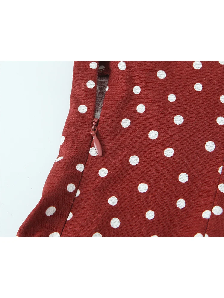 TFMLN 2025 Women Slit Sling Dress Casual Retro French Style Dot Printed Spaghetti Strap Midi Dress Female Fashion Summer New - Image 6