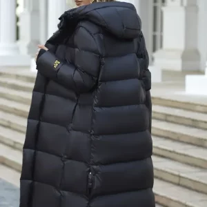 2024 Winter Black Down Cotton Jacket Women Hooded Coat Keep Thickening Warm Fashion Streetwear Feather Female Long Outwear