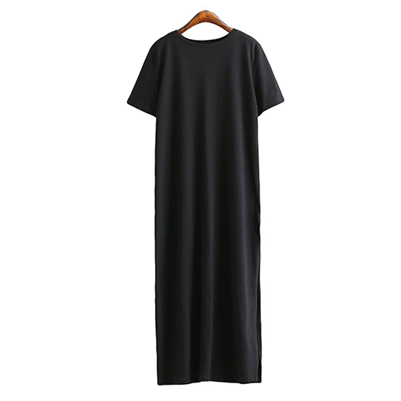 Summer Korean Style Midi Dress Women Casual Black Long Dresses Short Sleeve Sexy Plus Size Side Open Party Maxi T Shirt Dress - Image 5