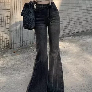 Burr Edge Design Vintage Flare Jeans High Waist Korea Casual Skinny Denim Pants New Women Streetwear Strecth Boot Cut vaqueros