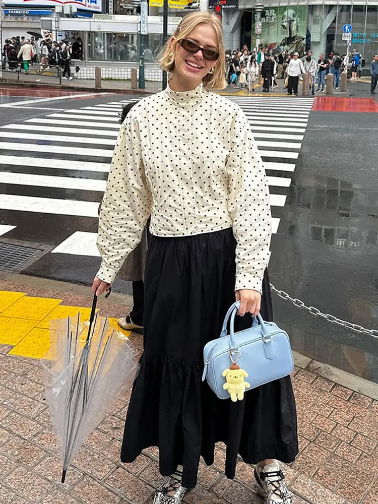 Polka Dot Print Round Neck Short Coats Women's High Street Blazer Long Sleeve Jackets 2025 Elegant Office Ladies Suit Outerwear - Image 3