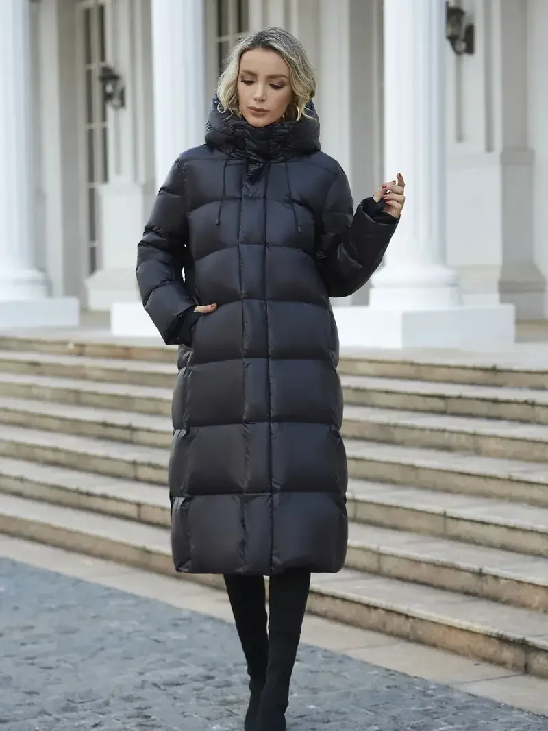 2024 Winter Black Down Cotton Jacket Women Hooded Coat Keep Thickening Warm Fashion Streetwear Feather Female Long Outwear - Image 5