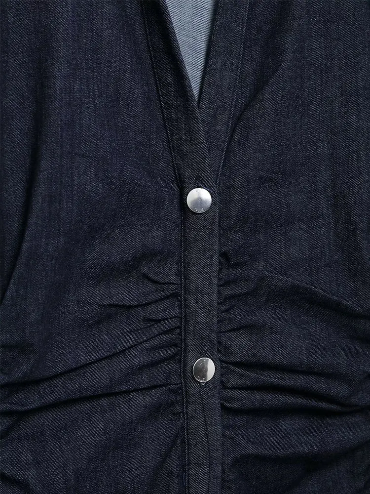 NLZGMSJ 2025 Spring Sleeveless Denim Midi Dress Women Button Long Dress Woman Dresses for Women Streetwear Basic Casual Dress - Image 4