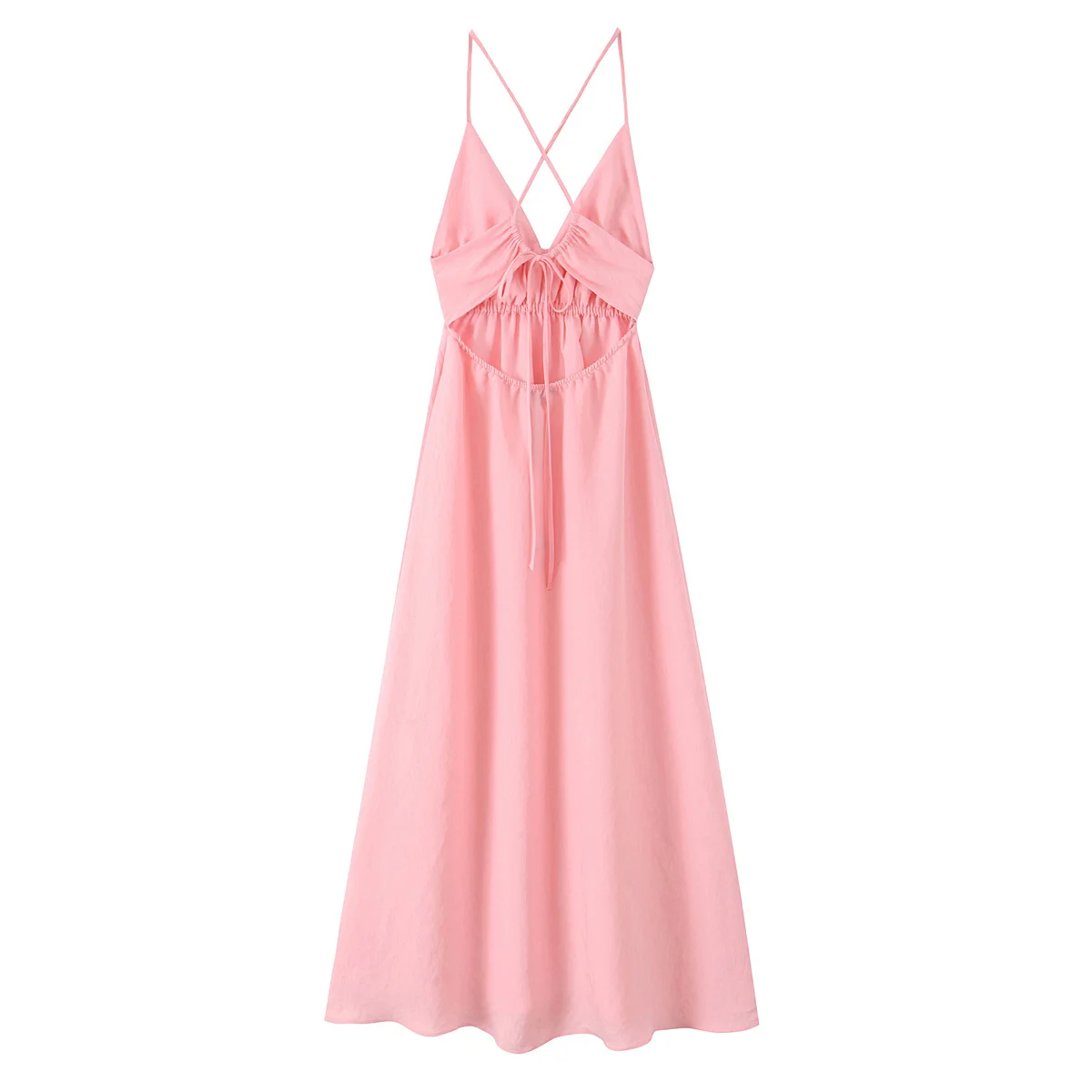 MYST&ZA2025 summer new women's casual fashion simple sexy backless pleated drape V-neck suspender midi dress - Image 3