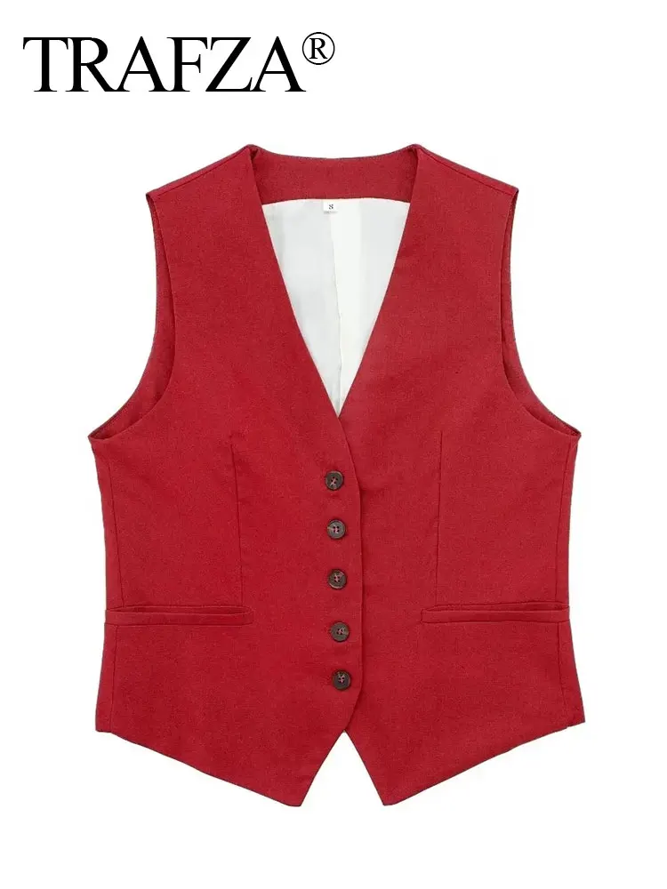 TRAFZA Women's Fashion Solid Vest Top Vintage V Neck Button Loose Casual Vests Summer Y2K Woman Streetwear Chic Tops Outerwear - Image 6