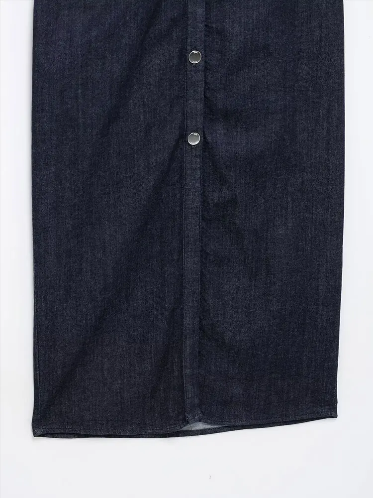 NLZGMSJ 2025 Spring Sleeveless Denim Midi Dress Women Button Long Dress Woman Dresses for Women Streetwear Basic Casual Dress - Image 5