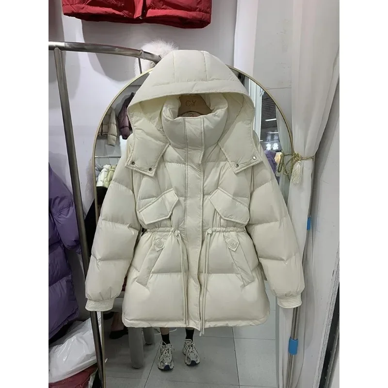 90 Eiderdown Factory Direct Sales in The Long Down Jacket Female Winter Korean Version of Waist Show Small Bread Suit Down Coats - Image 3