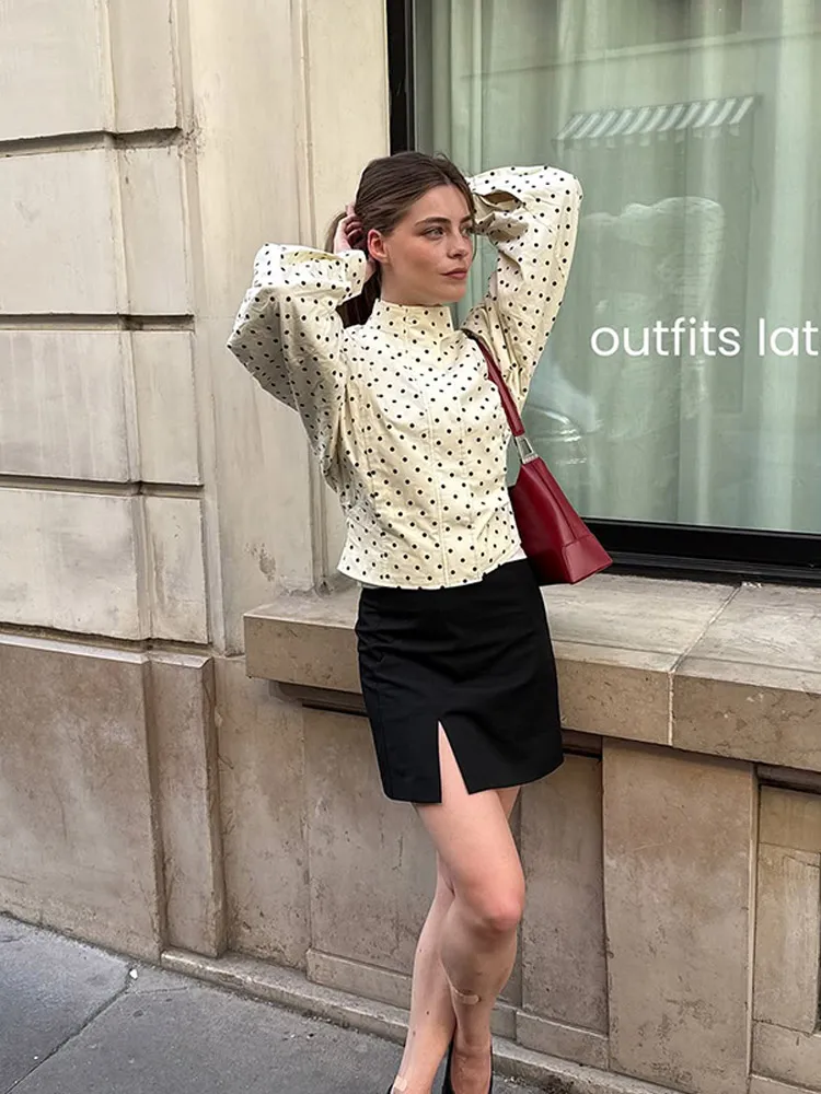 Polka Dot Print Round Neck Short Coats Women's High Street Blazer Long Sleeve Jackets 2025 Elegant Office Ladies Suit Outerwear - Image 4