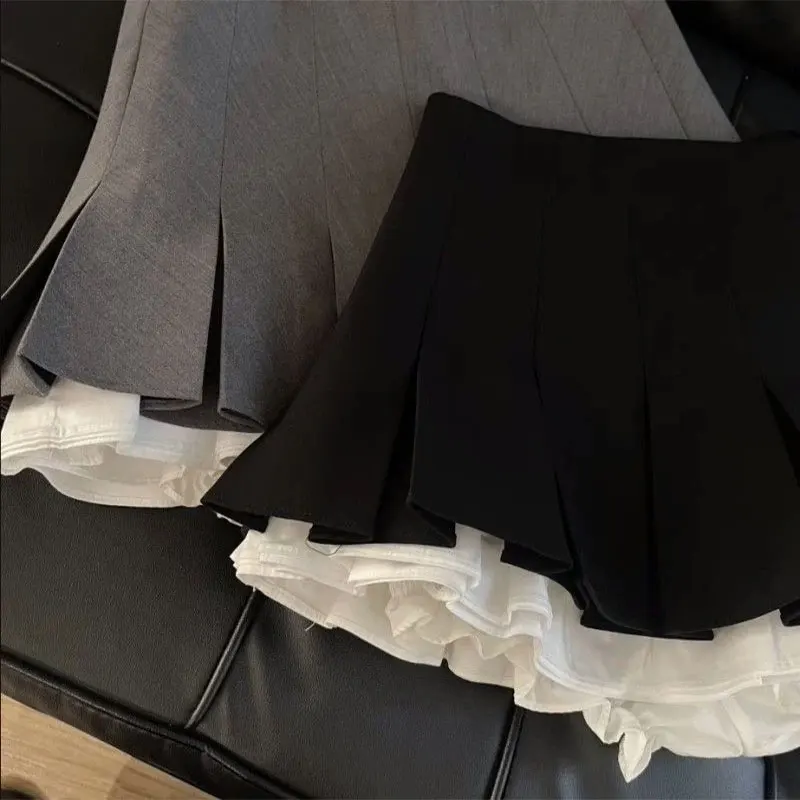 Mooyufon Ruffles Black Mini Skirt Women Korean Patchwork Pleated Skirts Japanese Kawaii High Waist All Match A Line Skirt New - Image 3