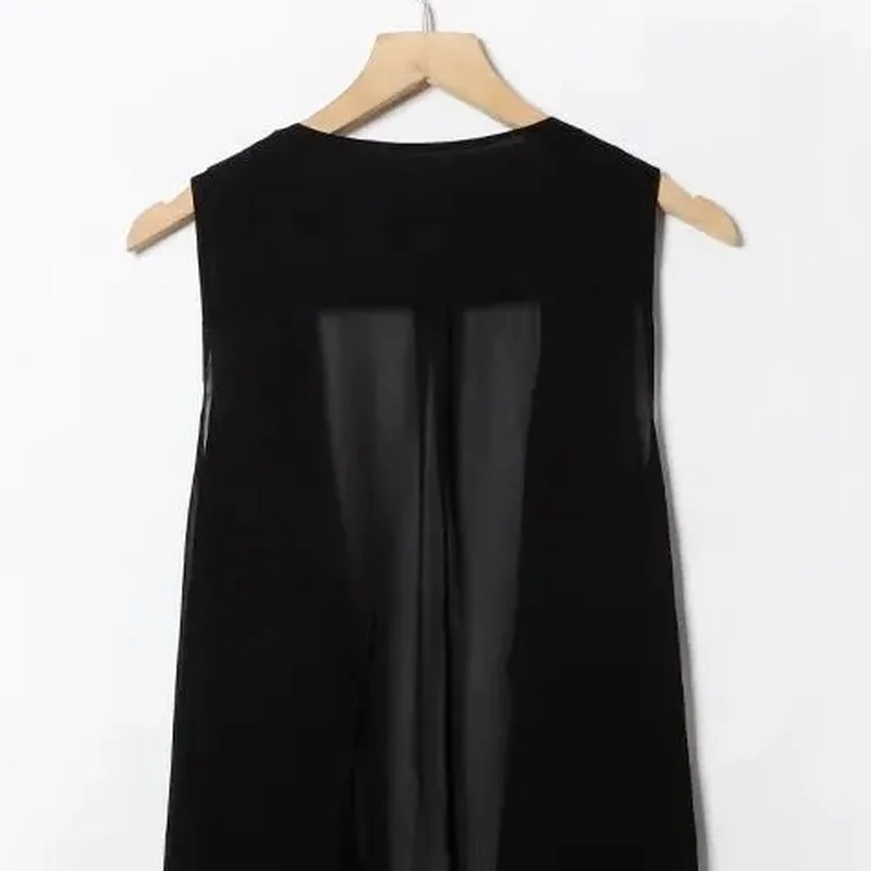 Chiffon Vests Women Holiday Street Solid Black Sweet Thin Summer All-match Fairy Outerwear Sexy Long Draped Open Stitch Vintage - Image 4