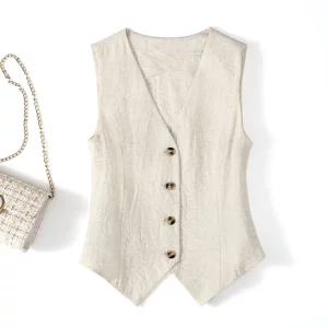 Linen waistcoat thin women's vest summer new high-end slim-fit short sleeveless suit V-neck vest clip