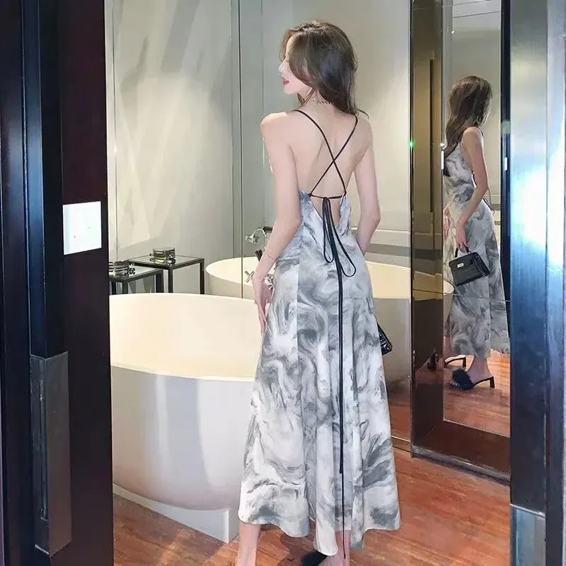 Elegant High-waisted Tank Dress Socialite Style Open-back Design Sensibility Long Dress For Summer 2023 - Image 3