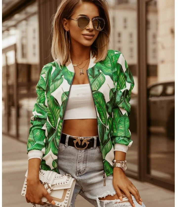 Casual Floral Printed Plus Size Bomber Jacket Autumn Elegant Zipper Coat Office Wear Slim Office Jackets Vintage Outwear 2024 - Image 2