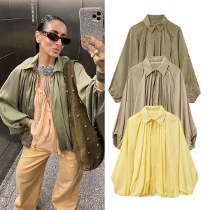 HipSeam Satin Bomber Jacket Women Spring Casual Pleated Zipper Jackets Long Sleeve Women's Coat Casual Female Jackets