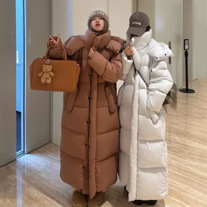 New Winter Down Jacket Women's Long Padded Jackets White Duck Feather Oversized Coat Korean Hooded Lightweight Puffer for Female