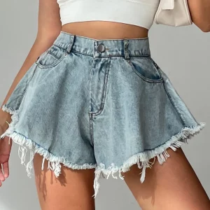 2024 New European and American Denim Shorts Women Ripped High Waist Loose Fringe Jeans Ripped Jeans for Women