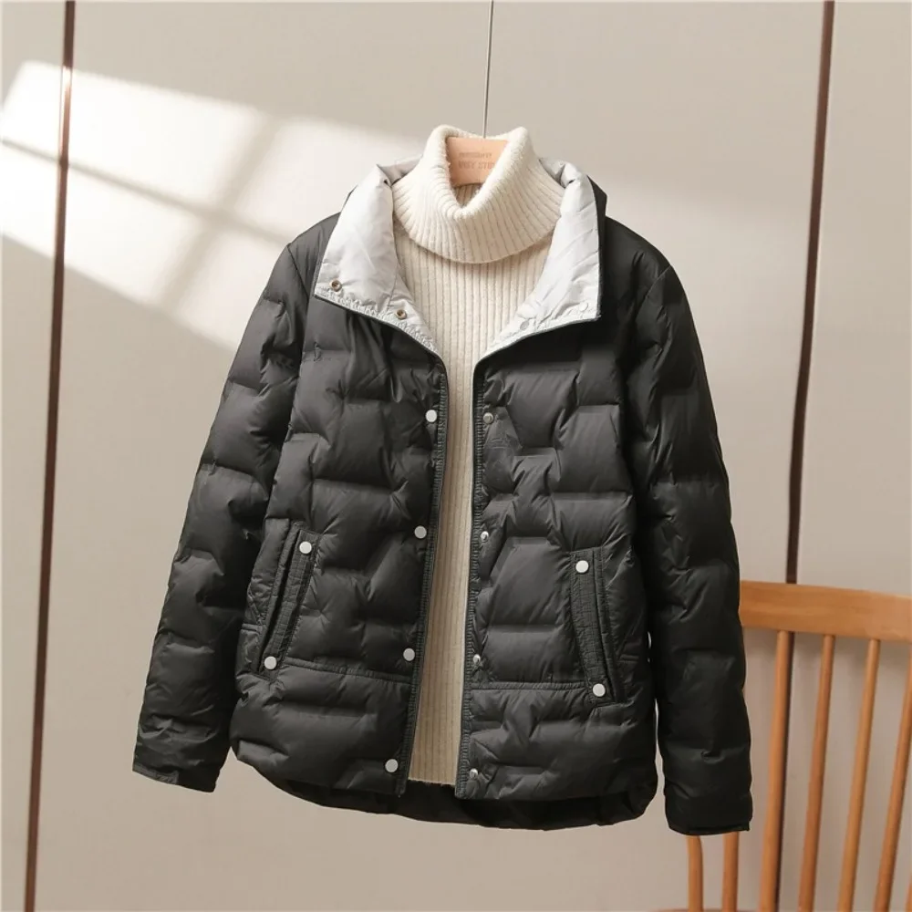 Autumn Winter Women White Duck Down Coat Casual Lapel Single Breasted Jacket Fashion Light Puffer Parka Outwear - Image 2