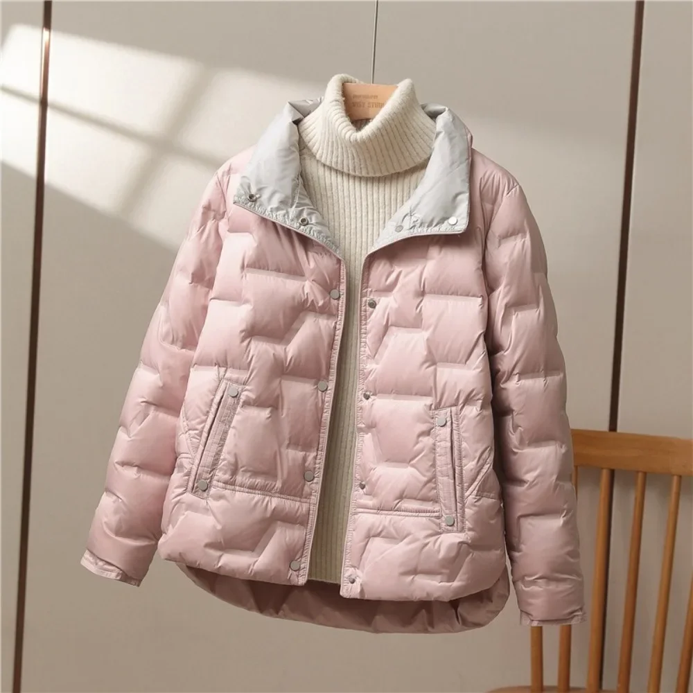 Autumn Winter Women White Duck Down Coat Casual Lapel Single Breasted Jacket Fashion Light Puffer Parka Outwear - Image 5