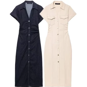 NLZGMSJ 2025 Spring Sleeveless Denim Midi Dress Women Button Long Dress Woman Dresses for Women Streetwear Basic Casual Dress