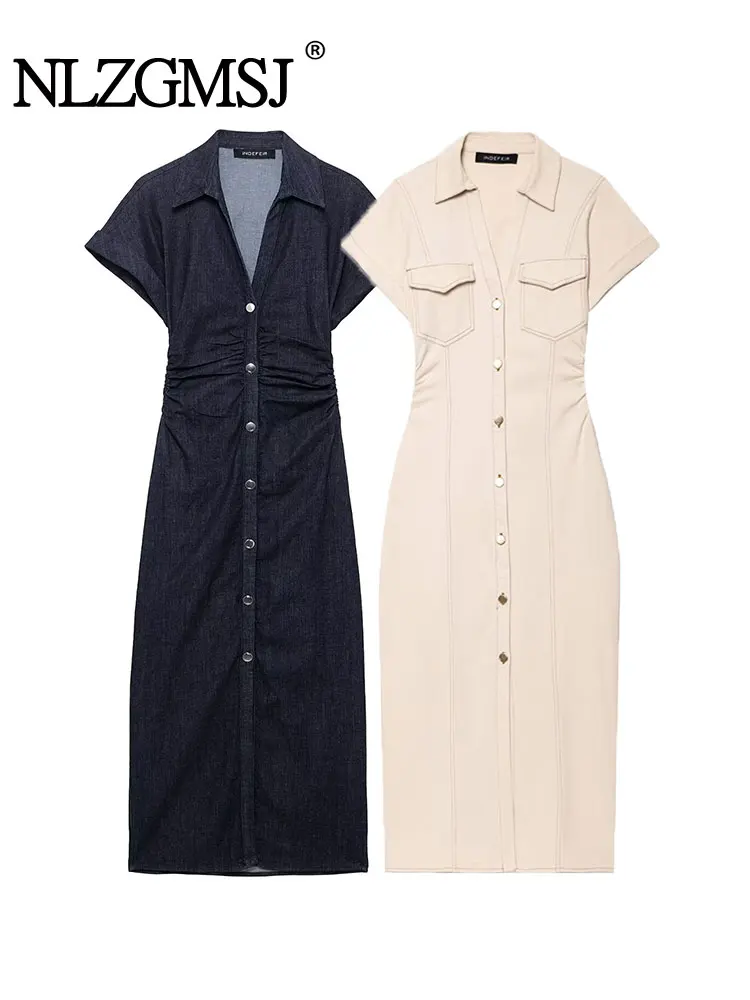 NLZGMSJ 2025 Spring Sleeveless Denim Midi Dress Women Button Long Dress Woman Dresses for Women Streetwear Basic Casual Dress