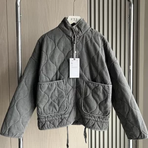 ZW Women's Cotton Jacket Traf 2024 New Arrival Vintage Lenzing Rayon High Collar Large Pocket Decorative Quilted Coat for Women