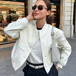 Ladies Vintage Solid Short Bomber Autumn Winter Jacket Women Coat With Pockets Outerwear Outfits Chic Tops Women Coat Female