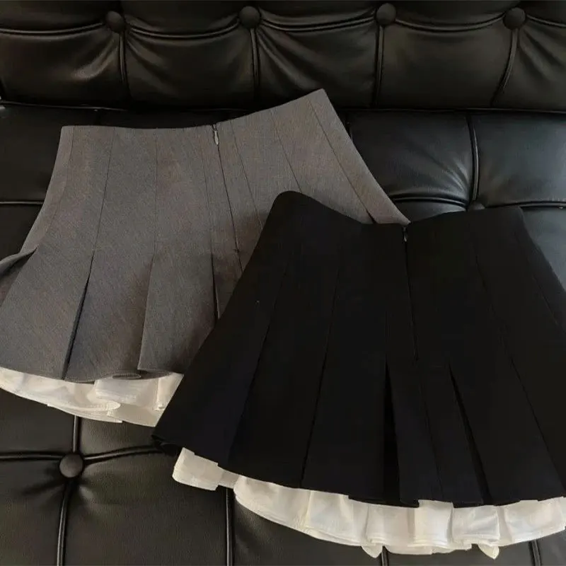 Mooyufon Ruffles Black Mini Skirt Women Korean Patchwork Pleated Skirts Japanese Kawaii High Waist All Match A Line Skirt New - Image 2