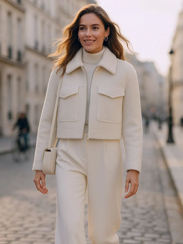 TRAFZA Women Outerwear Grey Coats With Pockets Turn-Down Collar Long Sleeve Zipper Jacket Fashion Woman High Street Lady Outfits - Image 2