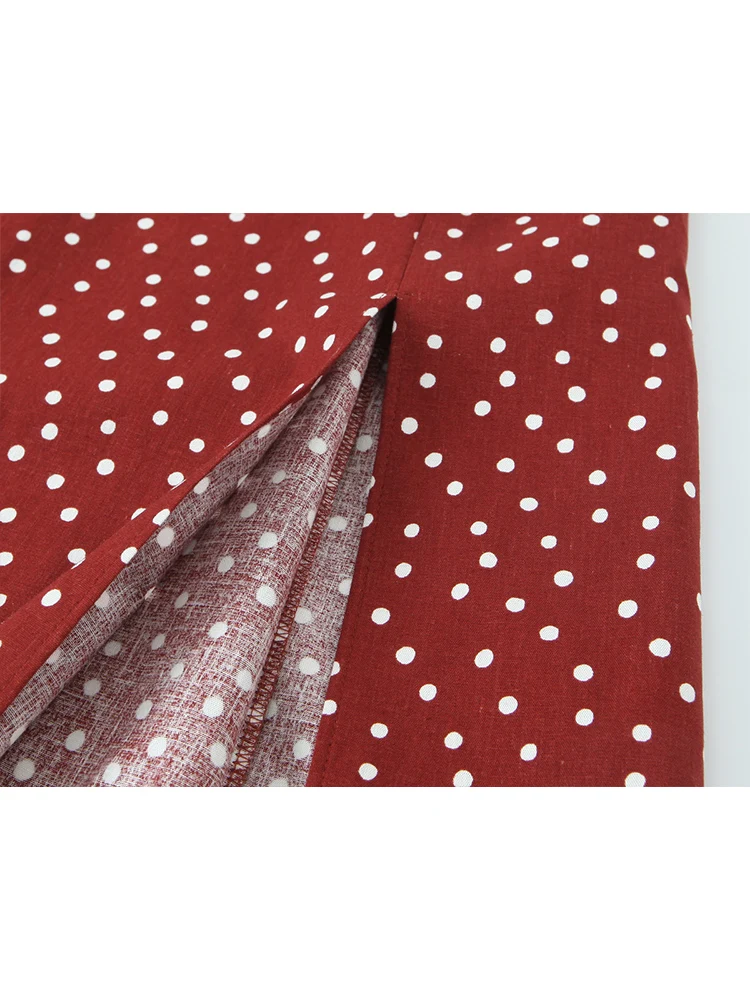 TFMLN 2025 Women Slit Sling Dress Casual Retro French Style Dot Printed Spaghetti Strap Midi Dress Female Fashion Summer New - Image 5