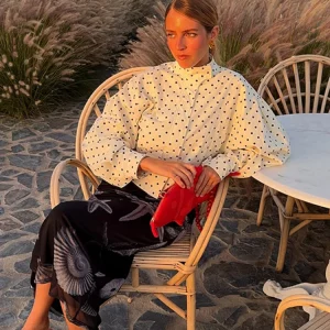 Polka Dot Print Round Neck Short Coats Women's High Street Blazer Long Sleeve Jackets 2025 Elegant Office Ladies Suit Outerwear