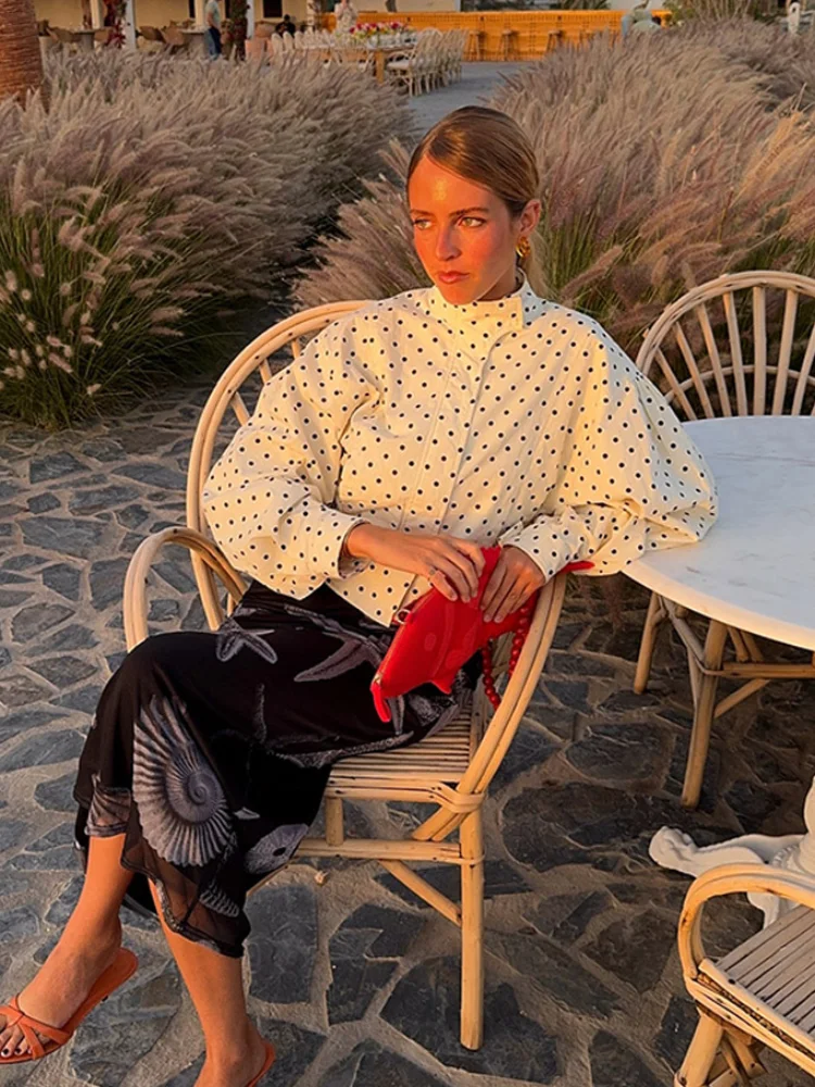 Polka Dot Print Round Neck Short Coats Women's High Street Blazer Long Sleeve Jackets 2025 Elegant Office Ladies Suit Outerwear