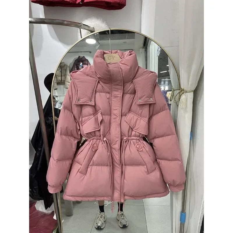 90 Eiderdown Factory Direct Sales in The Long Down Jacket Female Winter Korean Version of Waist Show Small Bread Suit Down Coats - Image 4